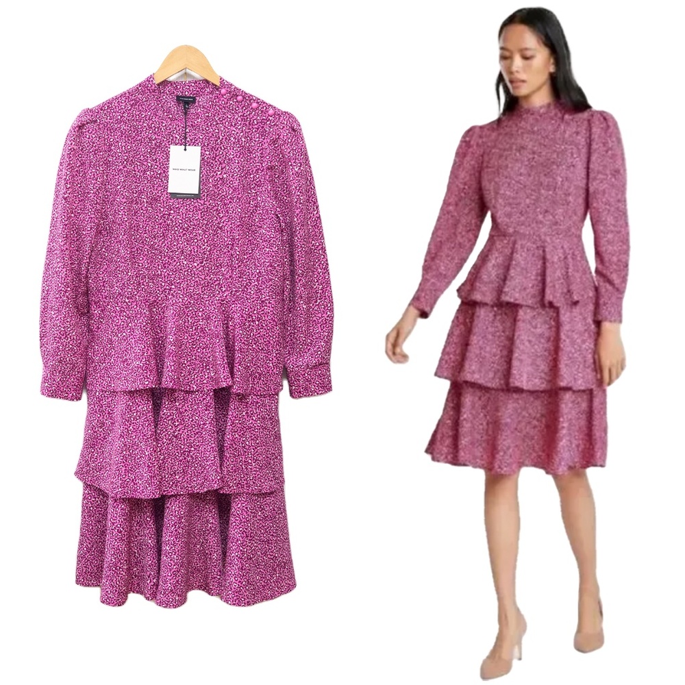 NWT Who What Wear Pink Leopard Print Long Sleeve Dress - Size L